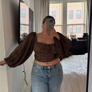 Miss Lola Brown Leopard Puff Sleeve Blouse